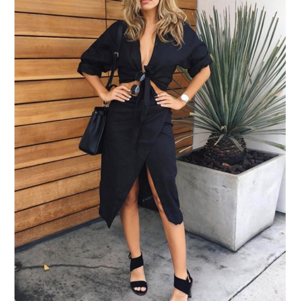 SIR the Label Brooke Linen Wrap Midi Skirt